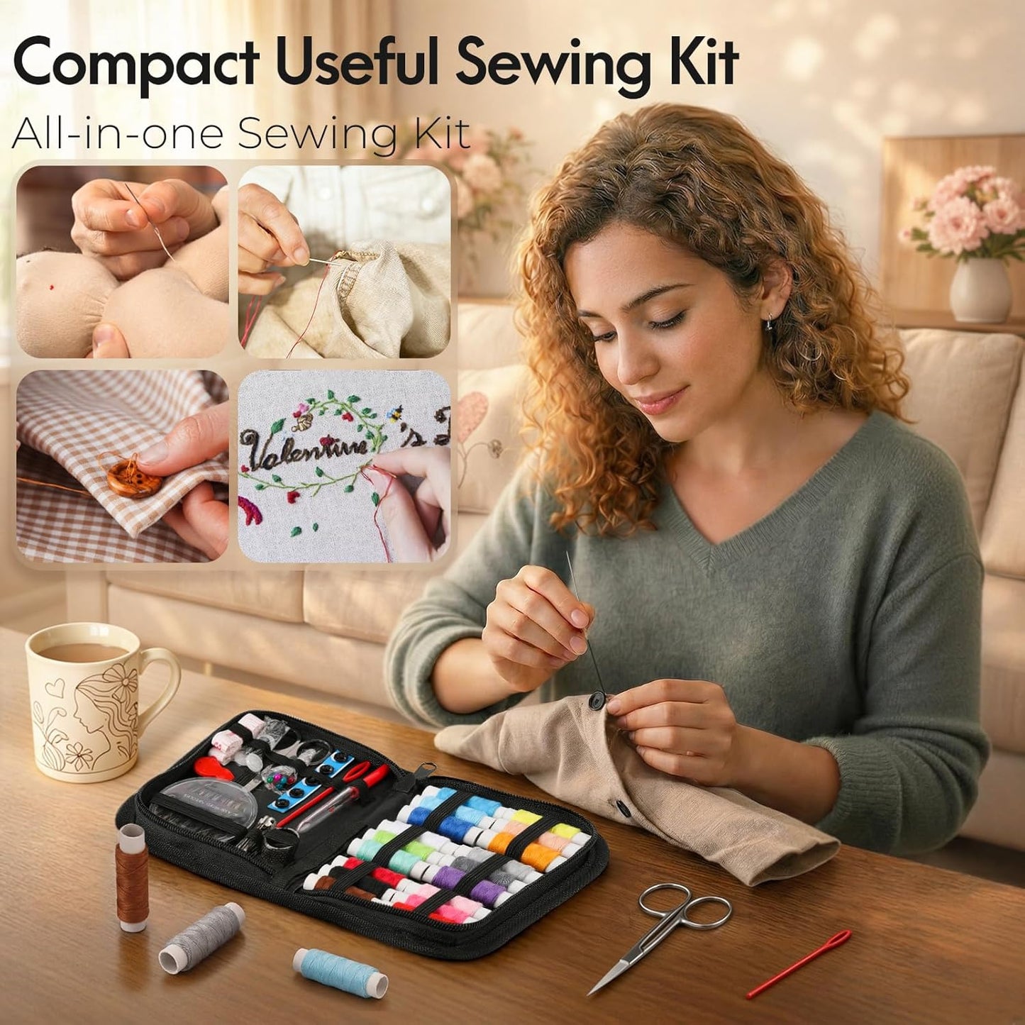 Coquimbo Sewing Kit Mothers Day Gifts for Mom Grandma Women Wife Teen Girls Beginner Traveler, Portable Sewing Supplies Accessories Contains