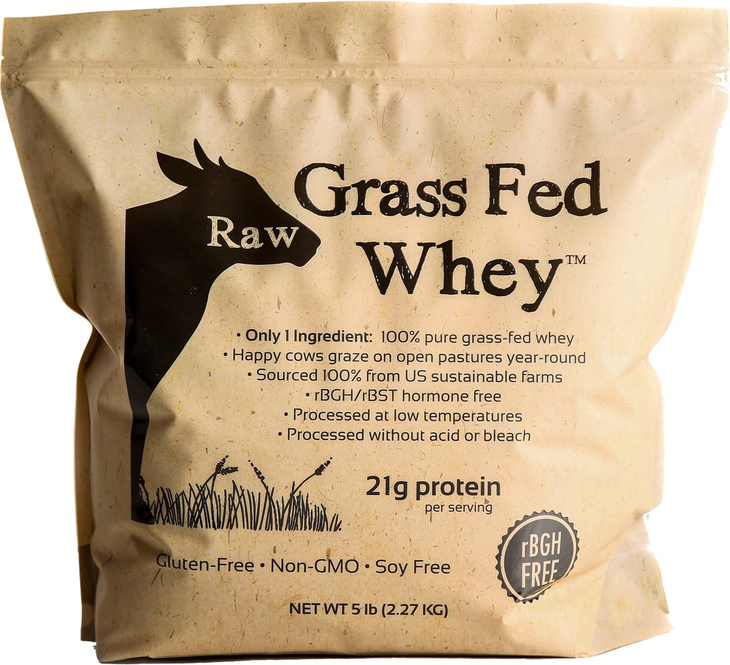 Raw Grass Fed Whey Protein Powder, Unflavored 1 Ingredient, No Additives or Fillers, Undenatured, Made in USA, 5 lb