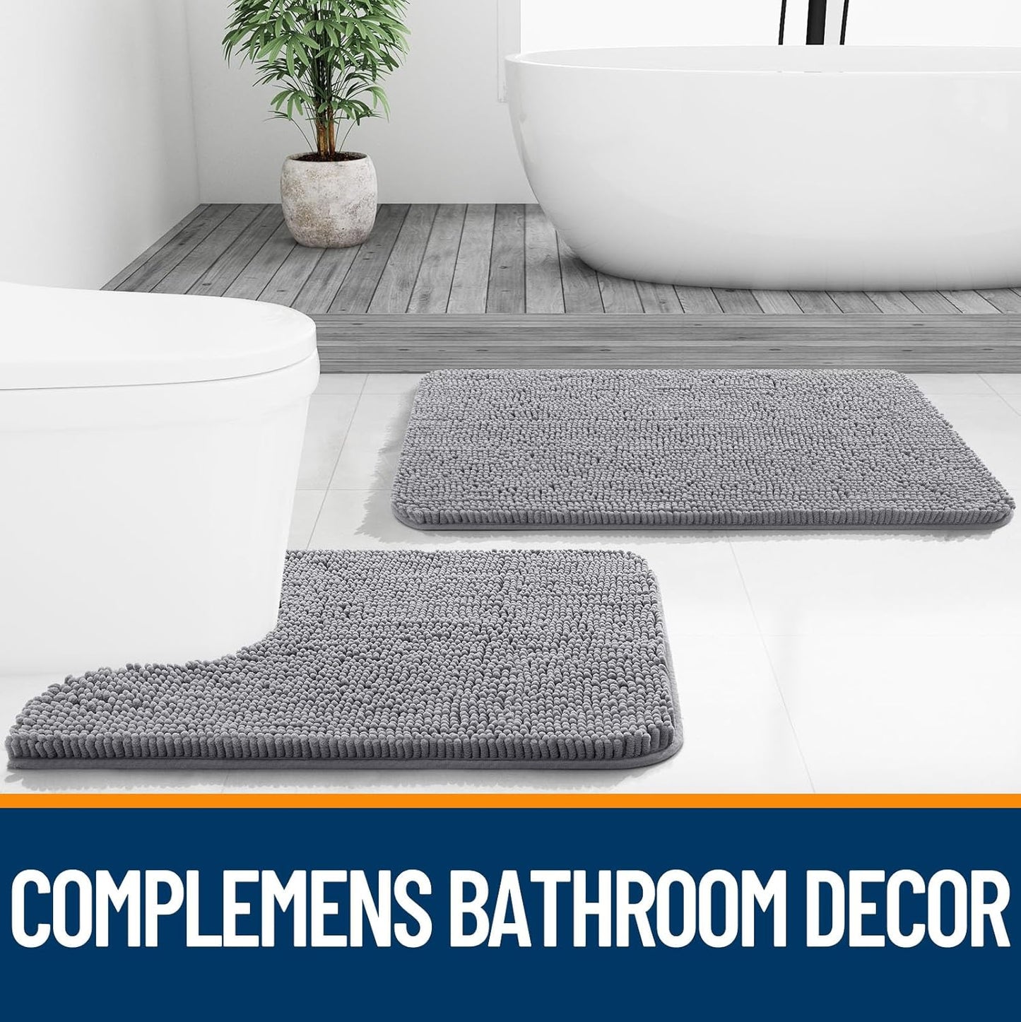 OLANLY Bathroom Rugs 30x20, Extra Soft Absorbent Chenille Bath Rugs, Rubber Backing Quick Dry, Machine Washable Bath Mats for Bathroom