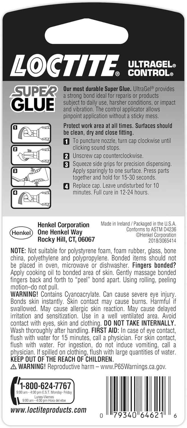 Loctite Super Glue Ultra Gel Control, Clear, 0.14 fl oz Bottle, 1 Pack - Superglue for Plastic, Wood, Metal, Crafts &