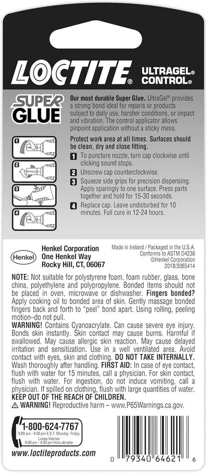 Loctite Super Glue Ultra Gel Control, Clear, 0.14 fl oz Bottle, 1 Pack - Superglue for Plastic, Wood, Metal, Crafts &