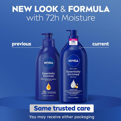 NIVEA Essentially Enriched Body Lotion for Very Dry Skin with Hyaluronic Acid, Almond Oil and Deep Nourishing Serum, 72-Hour Body