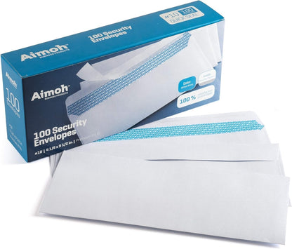 Aimoh Security Self Seal Envelopes 100 Qty |No Window, EnveGuard, 4 x 9", White, 24 LB, 100 Count