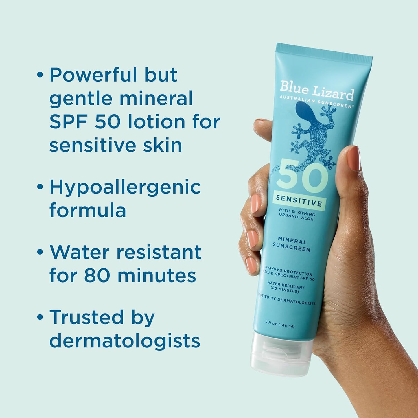 Blue Lizard Sensitive Mineral SPF 50 Sunscreen Lotion, 100% Mineral Sunscreen, UVA/UVB Protection, Infused with organic Aloe