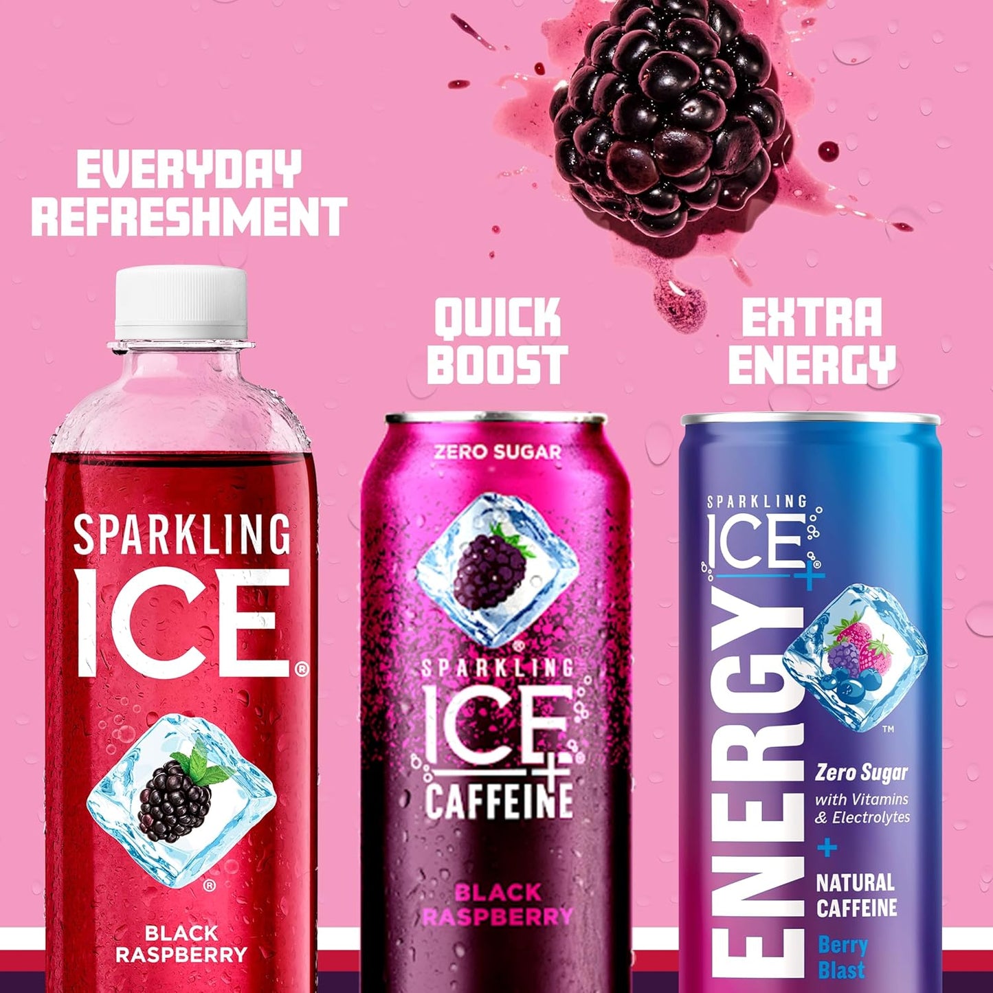 Sparkling Ice Purple Variety Pack, Flavored Water, Zero Sugar, with Vitamins and Antioxidants, 17 fl oz, 12 count (Black Raspberry, Cherry
