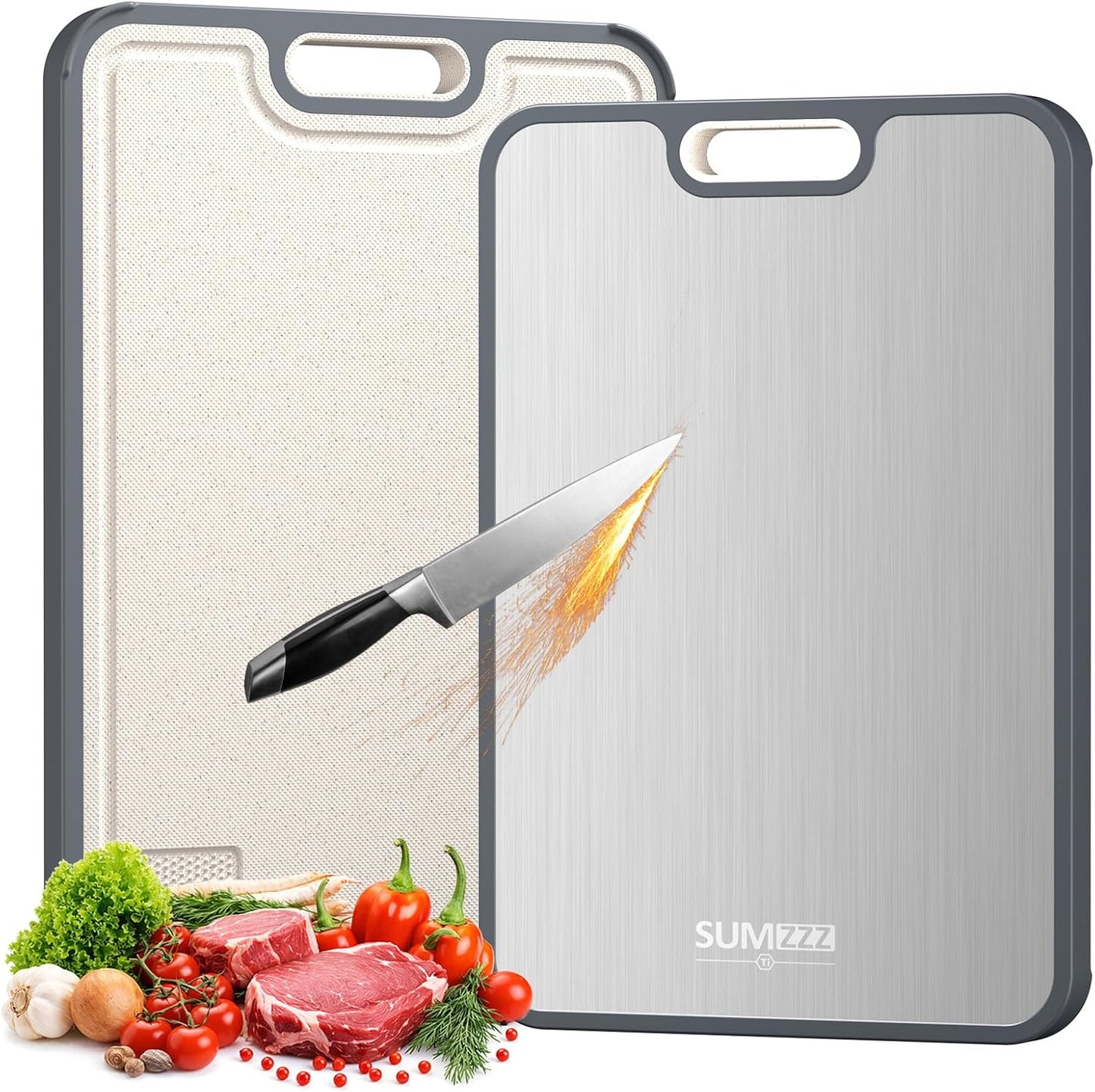 Sumzzz Titanium Cutting Board for Kitchen, Non Toxic 2-in-1 Cutting Board Double Sided Food Grade Pure