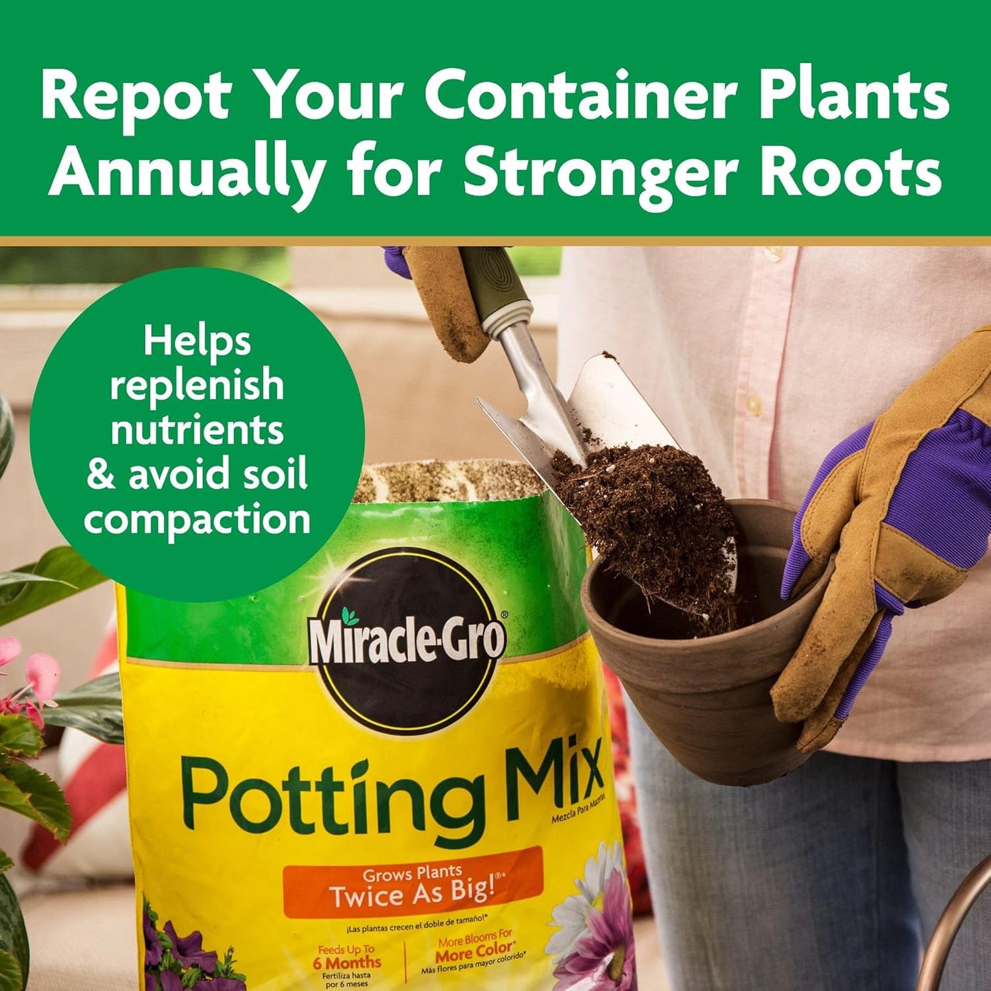 Miracle-Gro Potting Mix - For Container Plants, Flowers, Vegetables, Shrubs, Annuals, Perennials, Potting Soil Mix, Feeds up to 6
