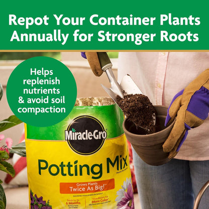 Miracle-Gro Potting Mix - For Container Plants, Flowers, Vegetables, Shrubs, Annuals, Perennials, Potting Soil Mix, Feeds up to 6