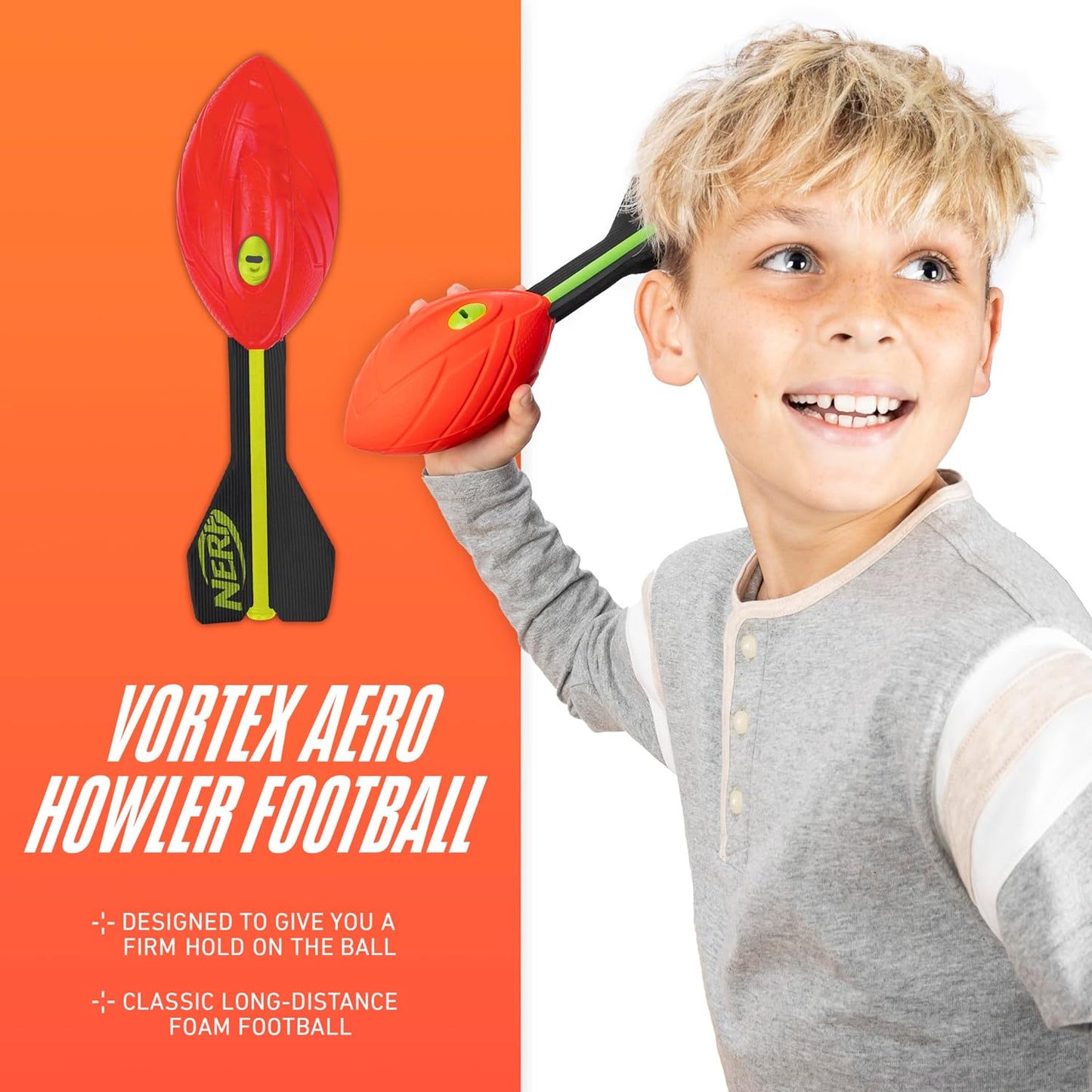 Nerf Vortex Aero Howler Foam Ball, Classic Long-Distance Football, Flight-Optimizing Tail, Whistling Sound, Indoor & Outdoor