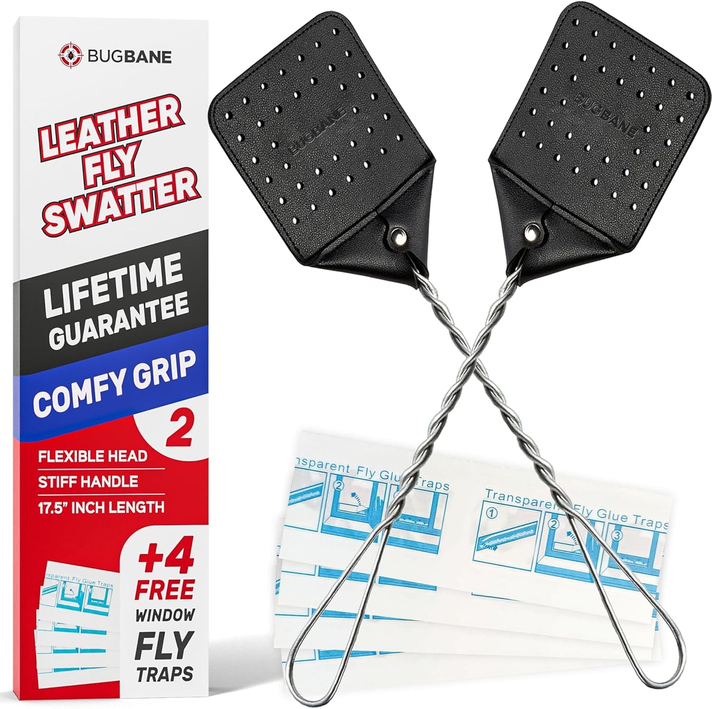2 Leather Fly Swatter for Indoors. Long