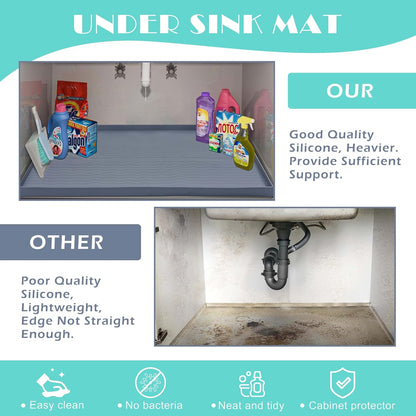 URMONA Waterproof Silicone Under Sink Mat 31'' x 22'' Shelf Liner for Kitchen and Bathroom, Cabinet and Counter Protector, Storage and
