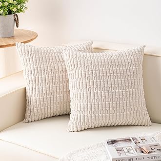 MIULEE Pack of 2 Corduroy Decorative Throw Pillow Covers 18x18 Inch Soft Boho Striped Pillow Covers Modern Farmhouse Home Decor for Sofa Living Room