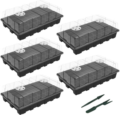 Gardzen 5-Set Seed Starter Tray Kits, Durable Plant Germination Trays with Humidity Vented Domes and Bases, Ideal for Seed Starting, Indoor