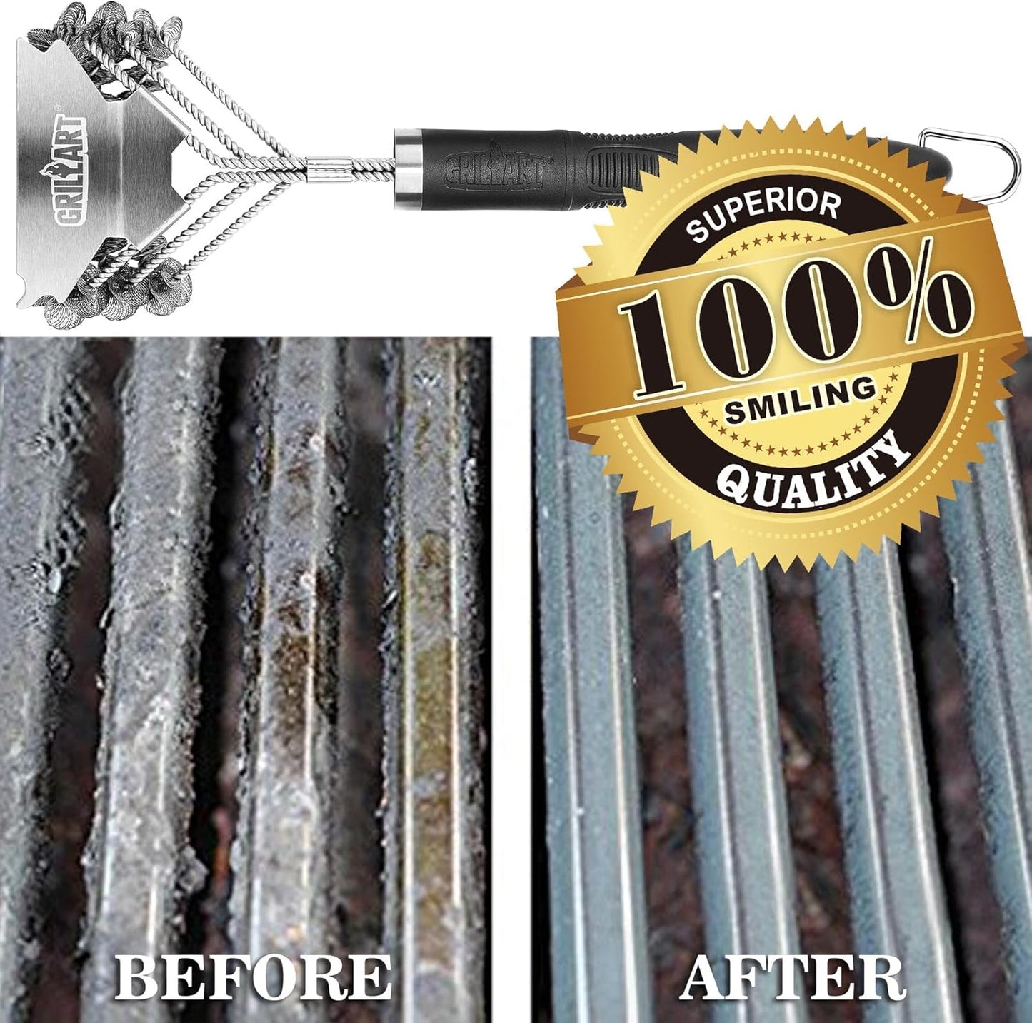 Grill Brush and Scraper Bristle Free Safe BBQ Brush for Grill 18'' Stainless Grill Grate Cleaner - Safe Grill Accessories for Porcelain/Weber