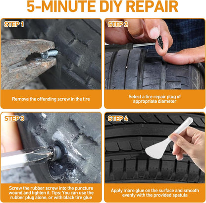 40 PCS Tire Repair Rubber Nails Kit with 2 Tubes of Black Tire Sealant Glue, 2026 New Screw in Tire Plugs