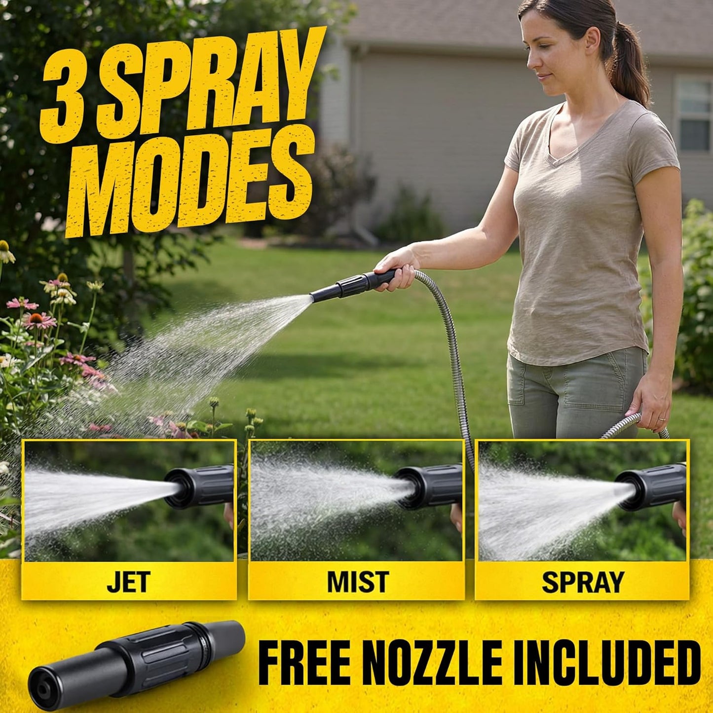 BIONIC STEEL 100 Ft Metal Garden Hose with Sprayer