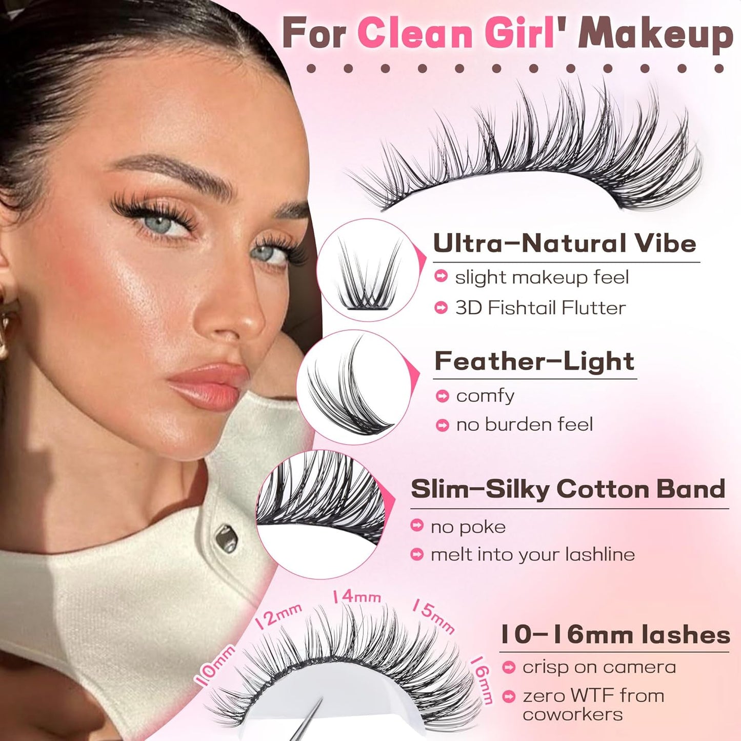 Goddvenus Lash Clusters Kit Wispy Eyelash Clusters Lashes Natural DIY Lash Extension Kit 10-16mm Cluster Eyelash Extensions Kit 300pcs C Curl