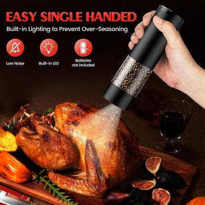 Electric Salt and Pepper Grinder Set Automatic Battery Pepper Mill Shakers Adjustable Coarseness Upgraded Larger Capacity with Led Home and Kitchen