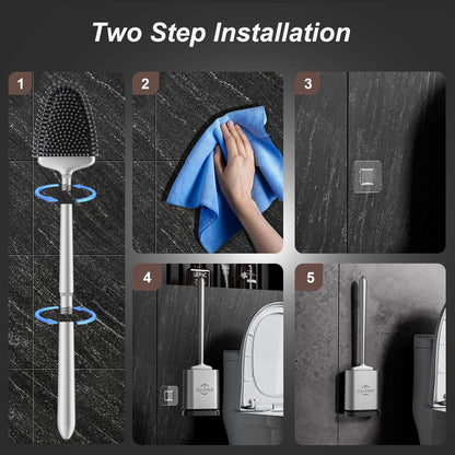 Sellemer Toilet Brush and Holder Set - Flexible Toilet Bowl Brush Head with Silicone Bristles, Compact Size for Storage and