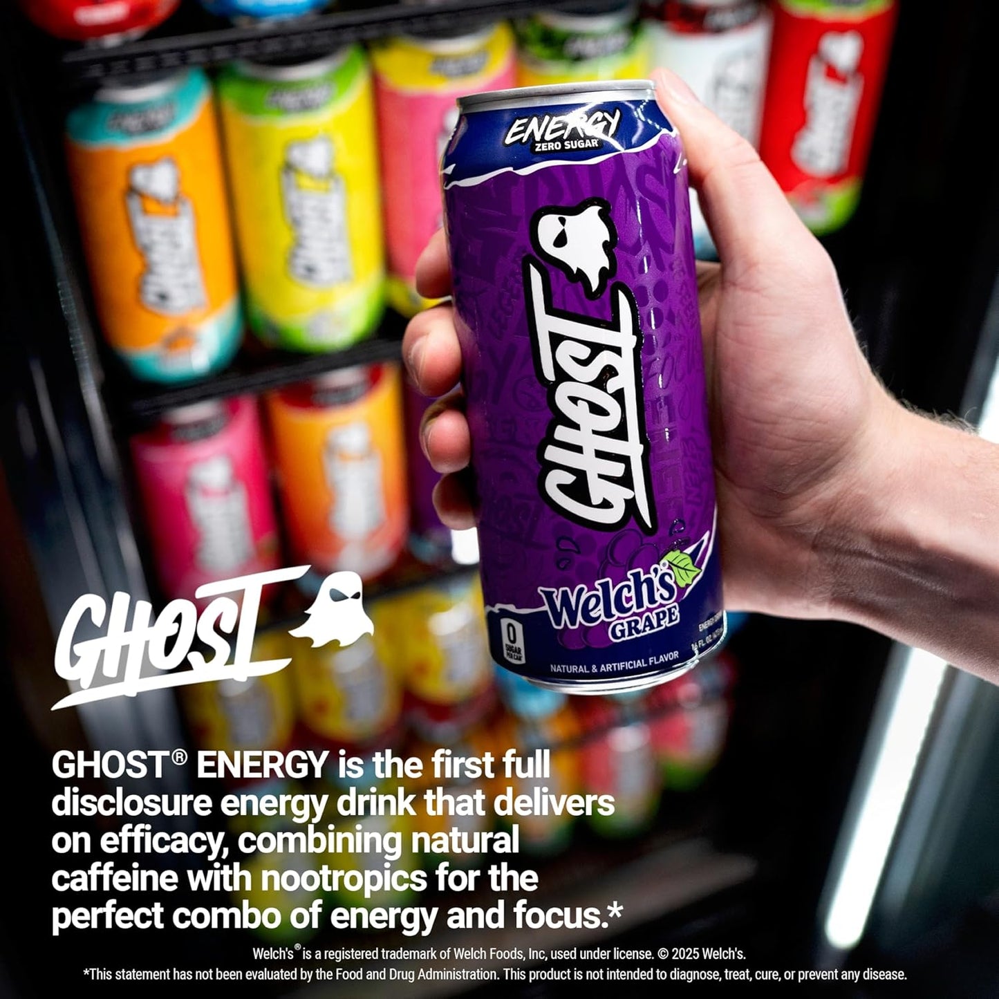 GHOST Energy Drink - 12-Pack, Welch's Grape, 16oz Cans - Energy & Focus & No Artificial Colors - 200mg of Natural