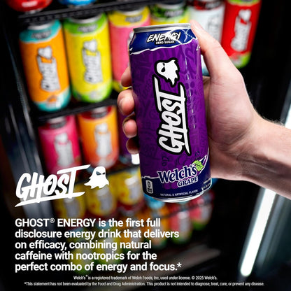 GHOST Energy Drink - 12-Pack, Welch's Grape, 16oz Cans - Energy & Focus & No Artificial Colors - 200mg of Natural
