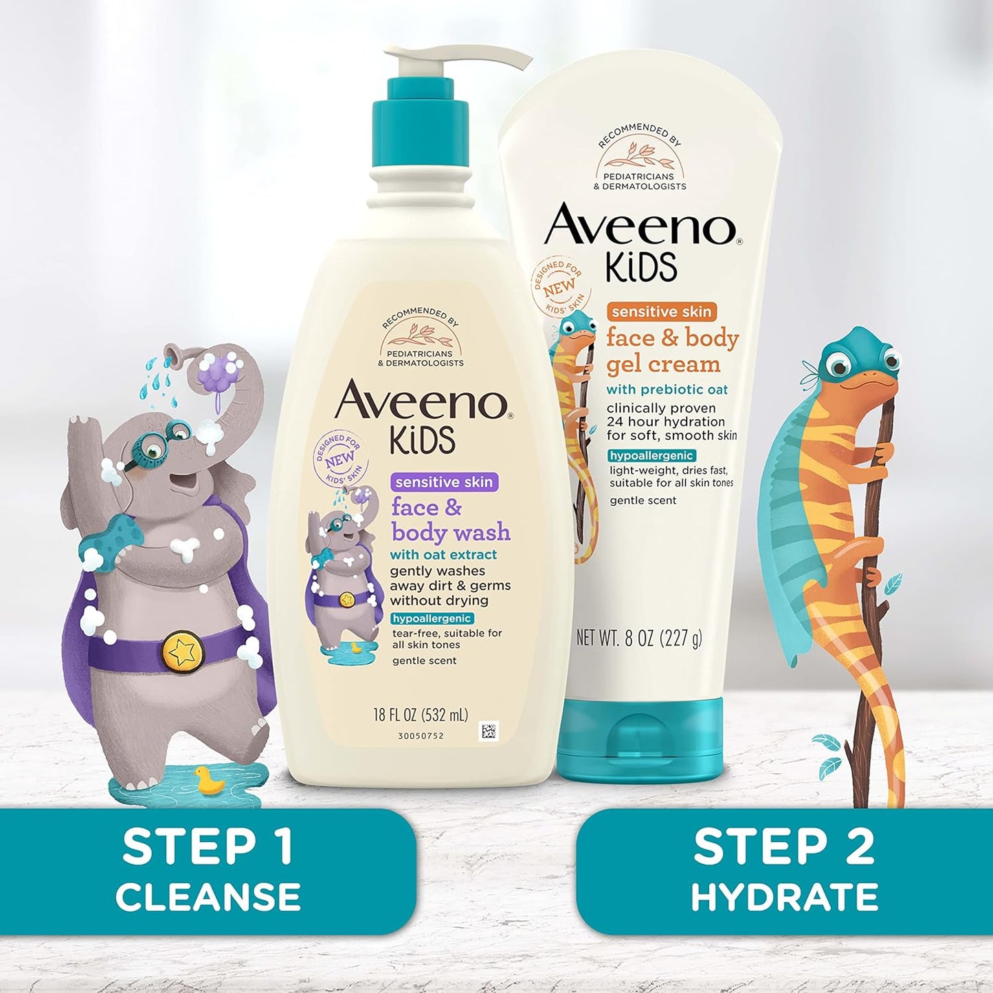 Aveeno Sensitive Skin Face & Body Gel Cream for Kids with Prebiotic Oat, Clinically Proven 24 Hour Hydration for Soft