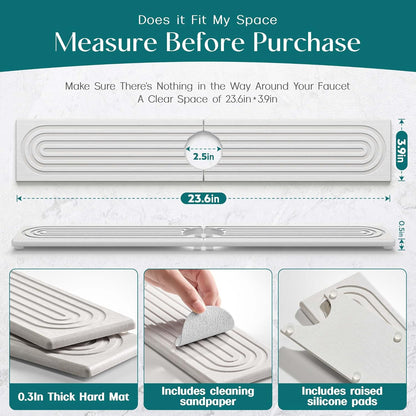 Eormoe Faucet Mat for Kitchen Sink Diatomite Stone Drying Mat & Sink