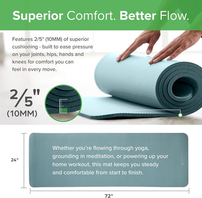 Gaiam Yoga Mat, Pilates & Exercise Mat, Thick 2/5" (10mm) Workout Mat with Easy-Cinch Carrying Strap for Home & Gym Workouts