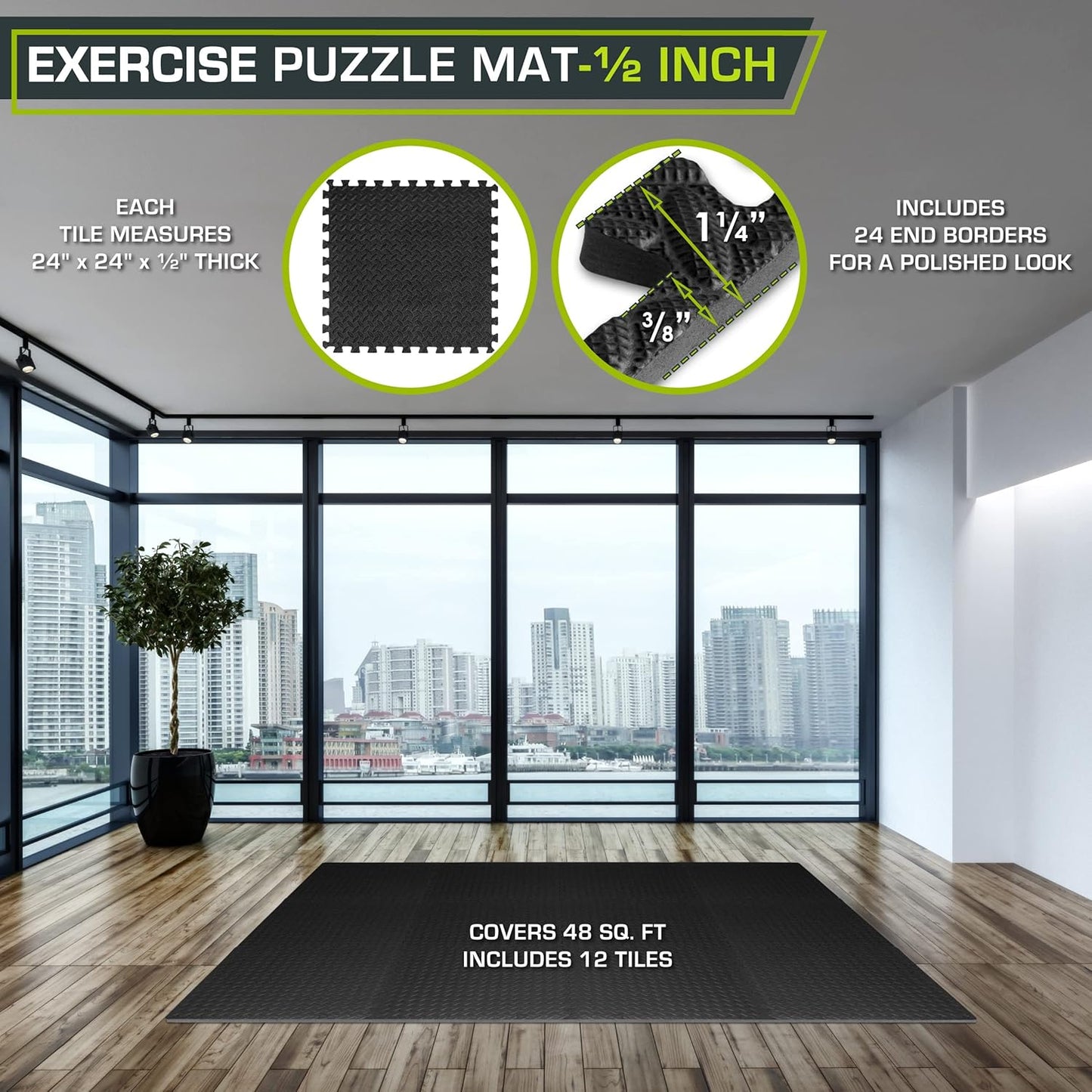 ProsourceFit Puzzle Exercise Mat in, EVA Interlocking Foam Floor Tiles for Home Gym, Water-Resistant Mats Workout Equipment, Floor Padding for