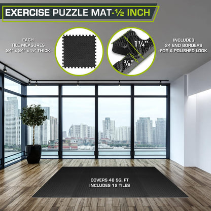 ProsourceFit Puzzle Exercise Mat in, EVA Interlocking Foam Floor Tiles for Home Gym, Water-Resistant Mats Workout Equipment, Floor Padding for