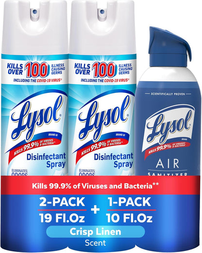 Lysol Bundle containing x2 Lysol Disinfectant Spray for Hard and Soft Surfaces, Crisp Linen, 19 Fl. Oz + Lysol Air Sanitizer