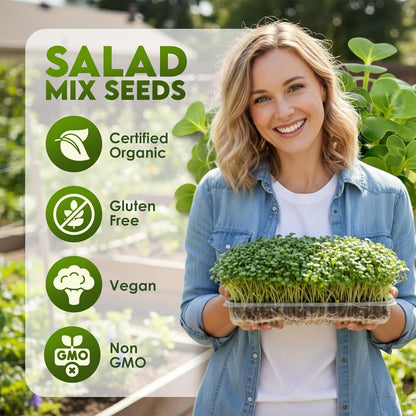 Nature Jims Sprouts Organic Salad Mix Non-GMO Microgreen Seeds, Perfect for Growing Nutritious Organic Broccoli