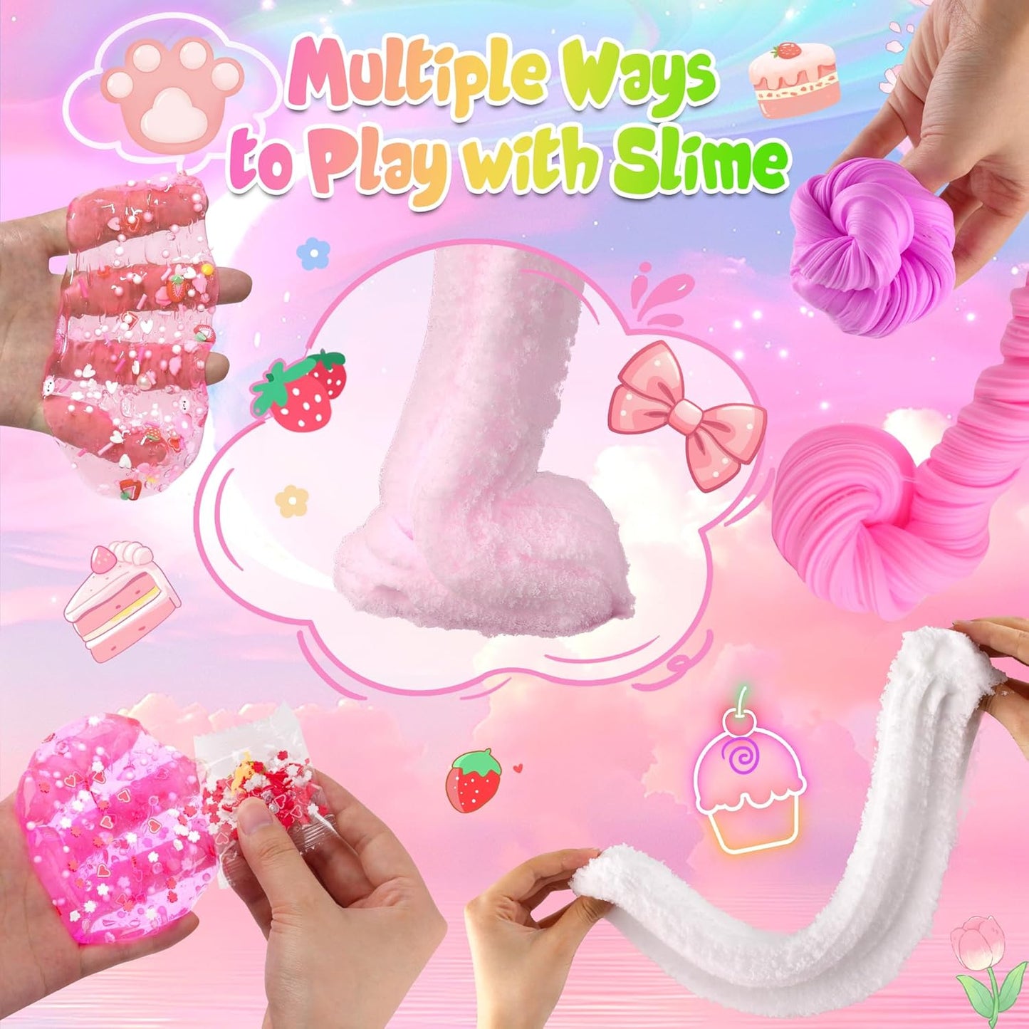 6 Pack Slimes, Pink Slime Kids, Cloud Slime kit for Girls Ages 8-12, Toys for Girls and Boys, for Kids Slime Set Party kit Goodie Bag
