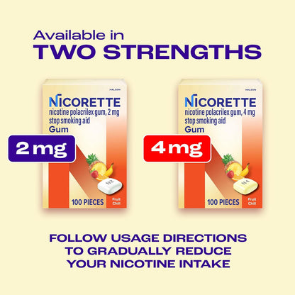 Nicorette Nicotine Gum Stop Smoking Aid, 2 mg, Fruit Chill Flavor - 200 Count