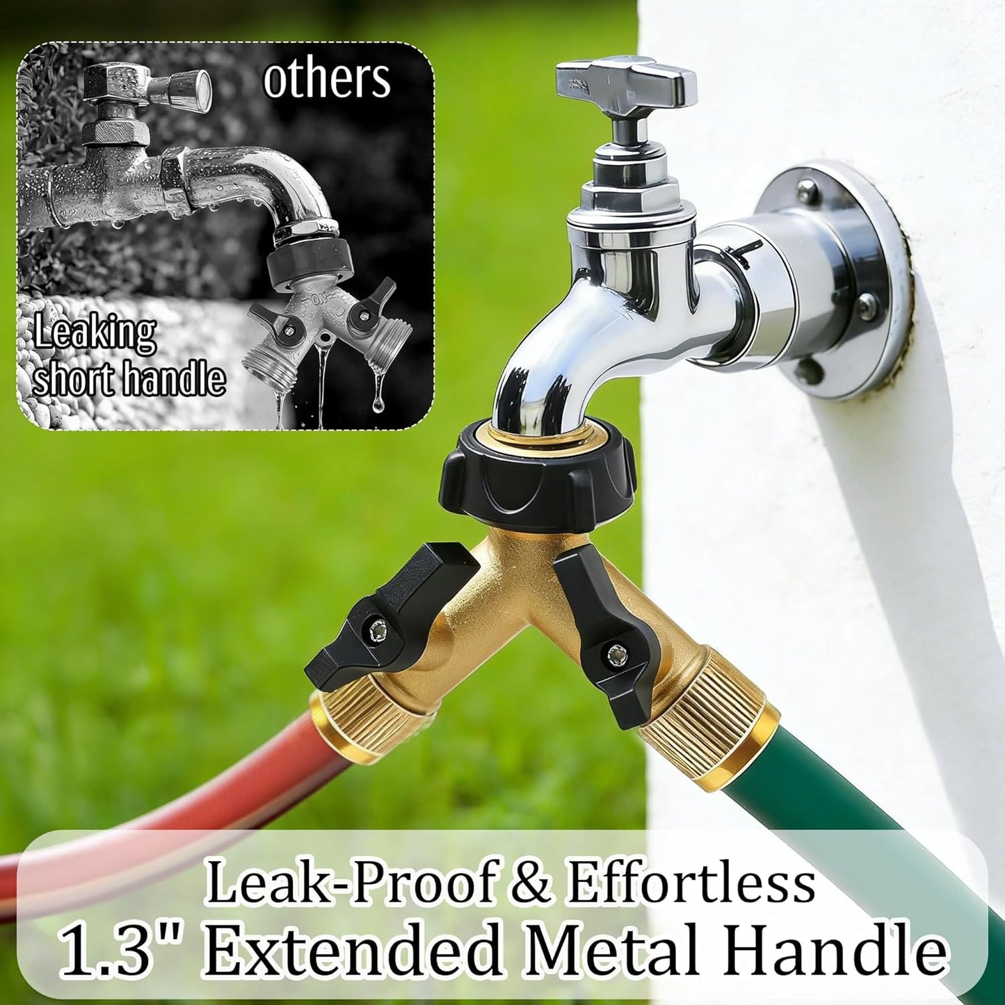 Hourleey Brass Garden Hose Splitter 2 Way, 3/4 Inch Hose Connector Tap Splitter, Hose Y