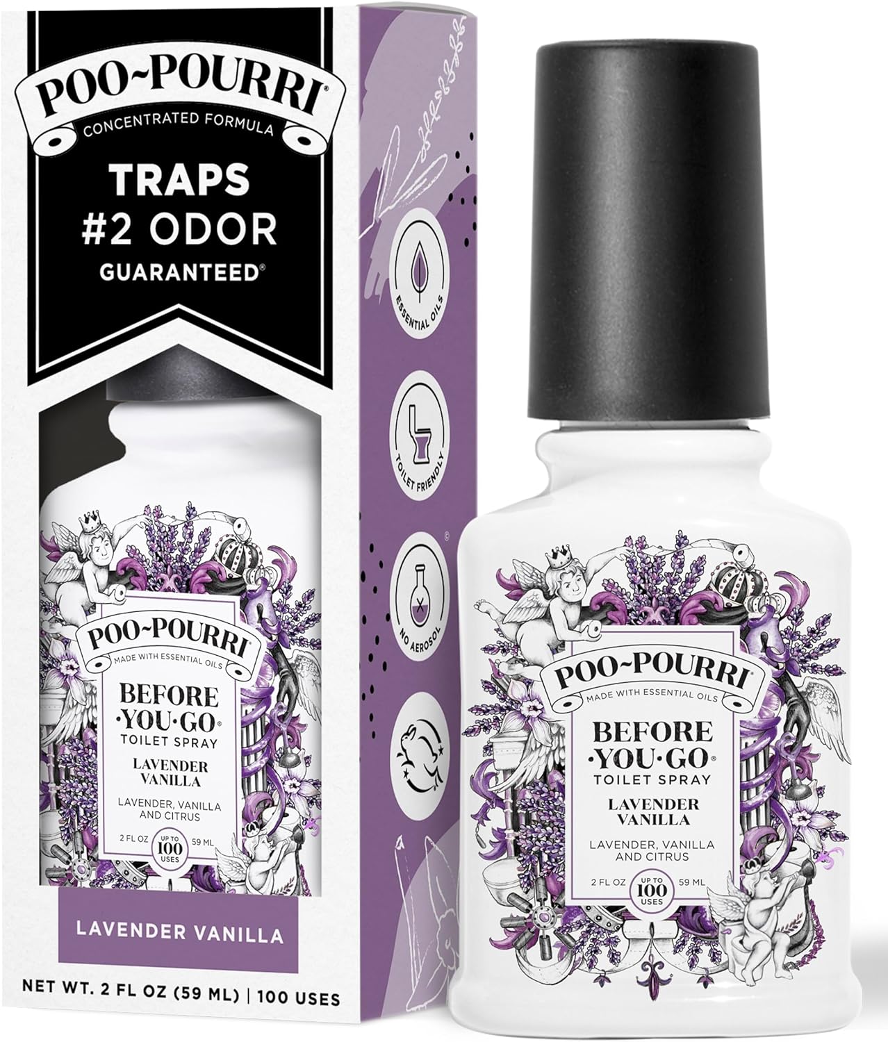Poo-Pourri Before-You-Go Toilet Spray, Lavender Vanilla, 2 Fl Oz, Up to 100 Uses, Bathroom Odor Deodorizer with Essential Oils for Home or