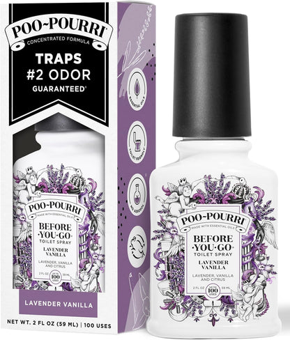 Poo-Pourri Before-You-Go Toilet Spray, Lavender Vanilla, 2 Fl Oz, Up to 100 Uses, Bathroom Odor Deodorizer with Essential Oils for Home or