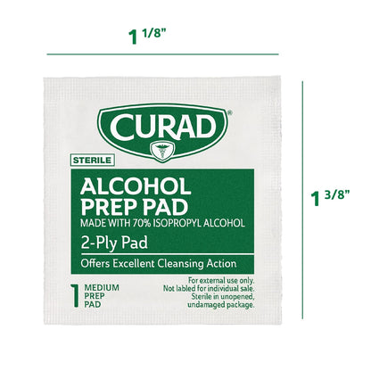 CURAD Alcohol Prep Pads (Pack of 4 Boxes), 400 Pieces of Medium Isopropyl Alcohol Wipes Individually