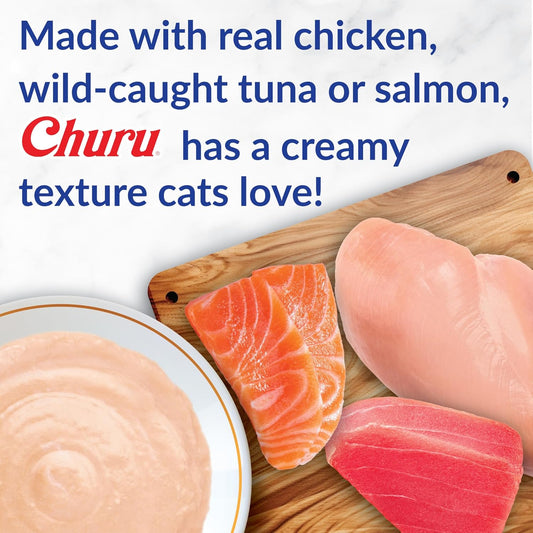 INABA Churu Cat Treats, Grain-Free, Lickable, Squeezable Creamy Pure Cat Treat/Topper with Vitamin E & Taurine, 0.5 Ounces Each Tube, 50