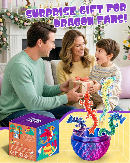 TBOLINE 4PCS 3D Printed Dragon Egg, Easter Basket Stuffers for Kids, Prefilled Easter Eggs with Toys Stuffed Egg Hunt