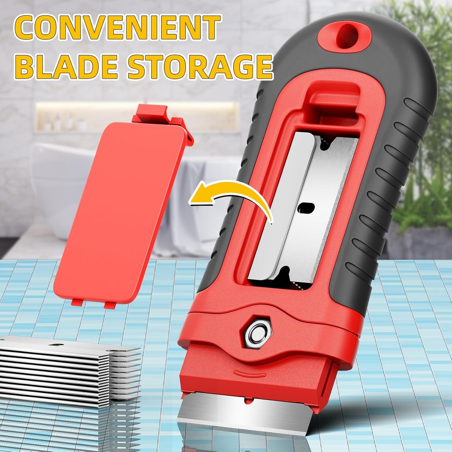 DIYSELF 1 Pack Razor Blade Scraper with 15 Extra Blades, Scraper Tool for Cleaning Window, Paint, Cooktop, Oven, Glass Stove Top