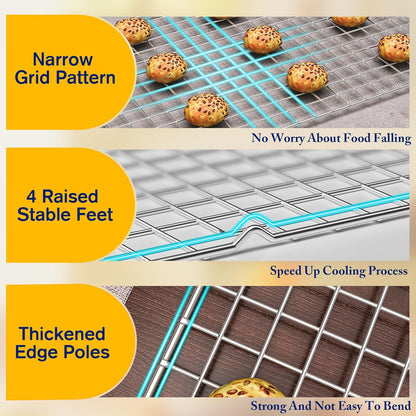 2PCS Cooling Racks for Cooking and Baking - 10" x 15"Heavy Duty Stainless Steel Wire Rack for Baking