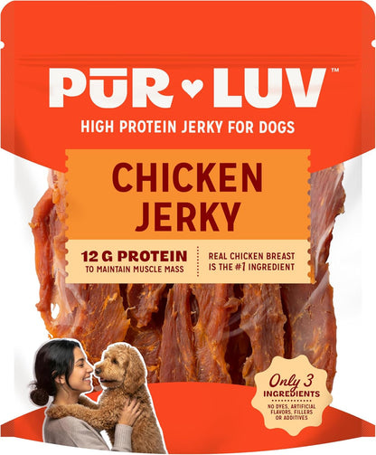 Pur Luv Chicken Jerky Dog Treats, Made with 100% Real Chicken Breast, 16 Ounces, Healthy, Easily Digestible, Long-Lasting, High
