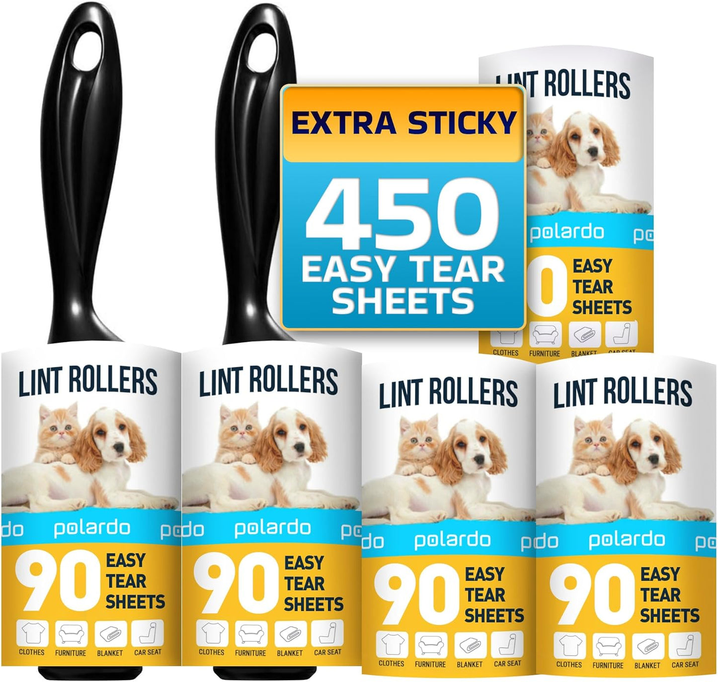 Lint Rollers for Pet Hair, White, Sticky Remover for Couch, Clothes, Furniture and Carpet, Dog and Cat Fur Remover, Animal