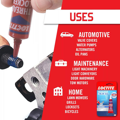 Loctite Threadlocker Blue 242 - Removable Thread Lock Glue for Nuts, Bolts, &