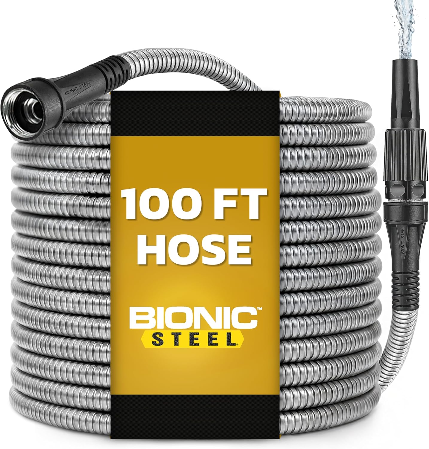 BIONIC STEEL 100 Ft Metal Garden Hose with Sprayer