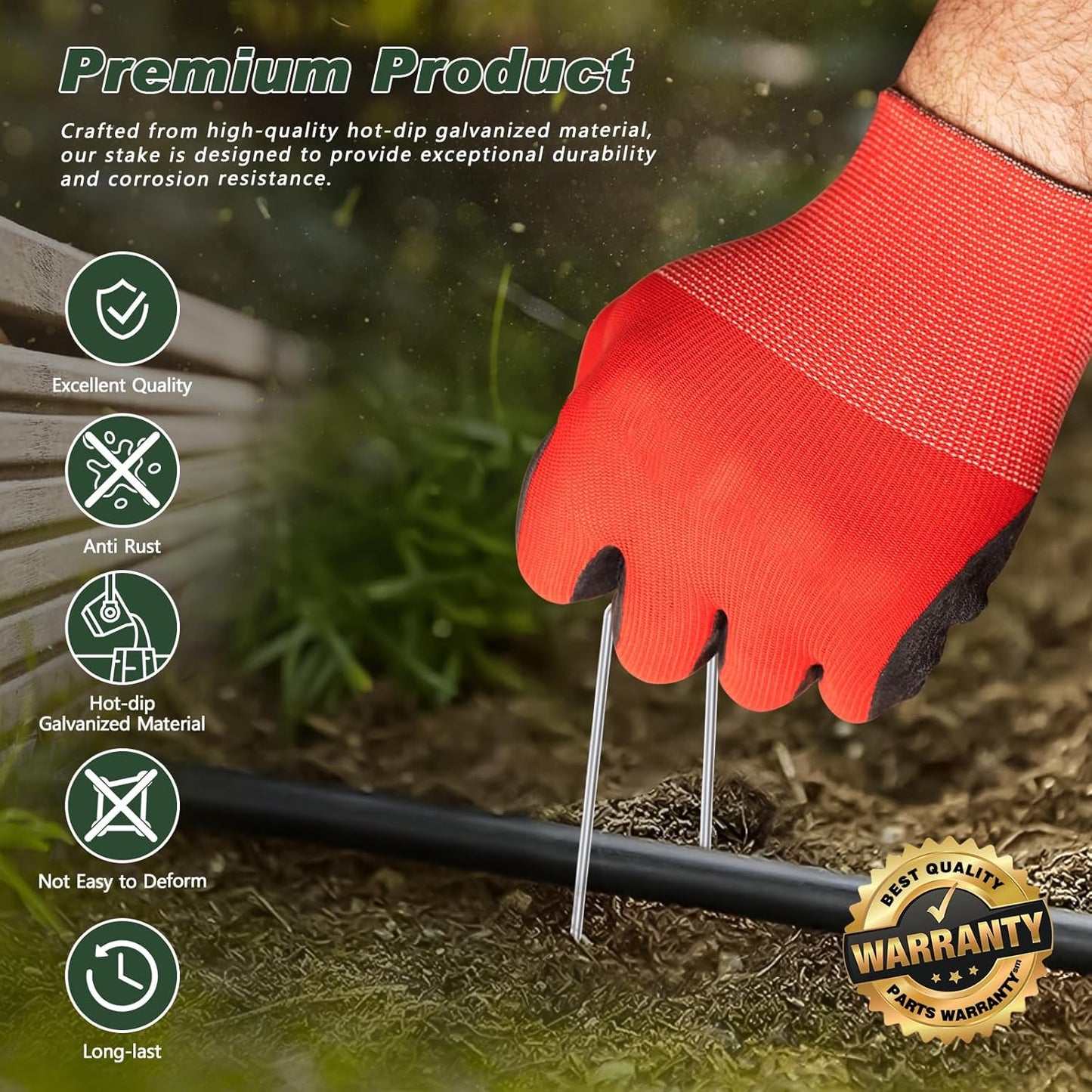 FEED GARDEN 6 Inch 50 Pack Hot-dip Galvanized Landscape Staples Plant Cover Spikes 11 Gauge Tent Stakes Garden Stakes Landscaping Fabric SOD Pins