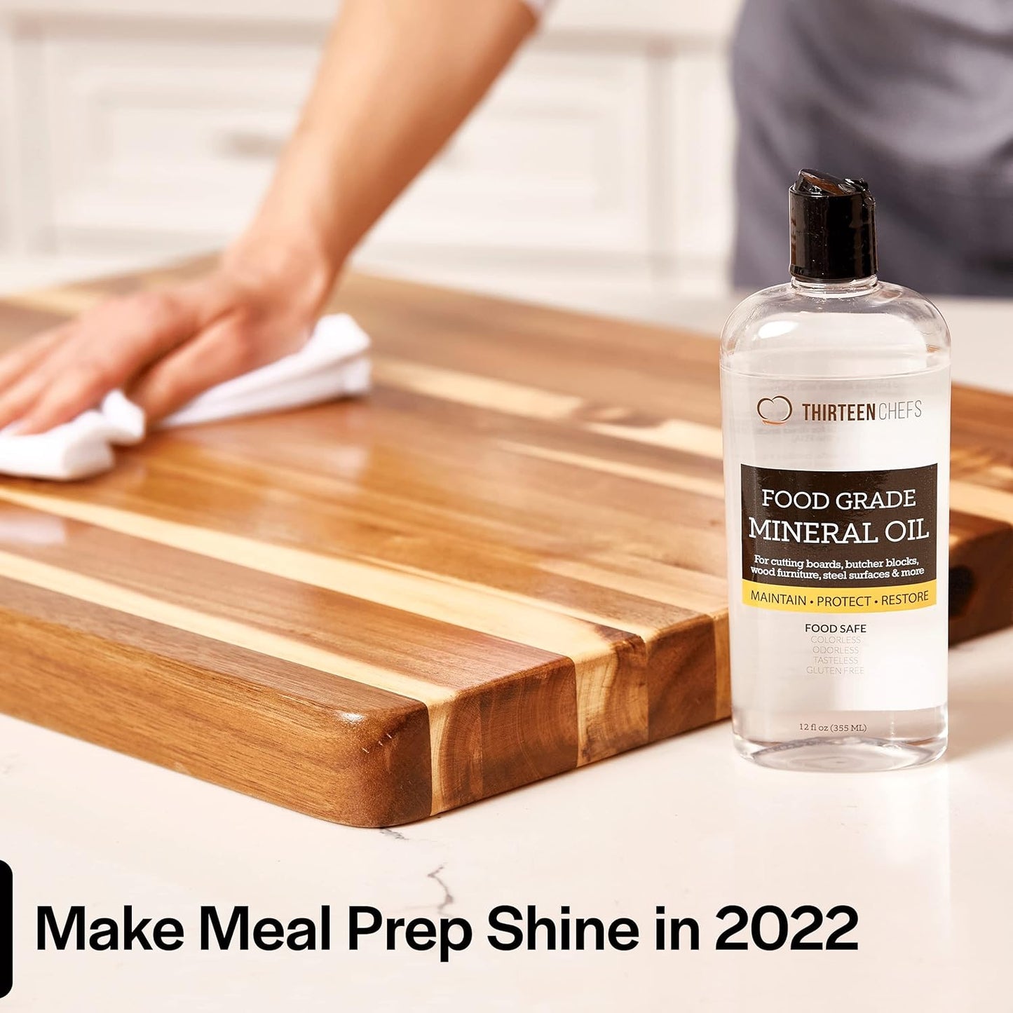 Thirteen Chefs Mineral Oil - 8 oz Food Grade Conditioner for Wood Cutting Board, Countertop & Butcher