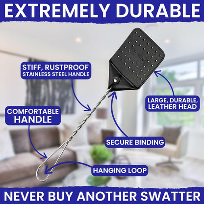 2 Leather Fly Swatter for Indoors. Long