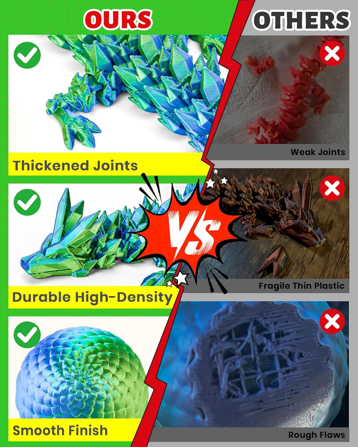 TBOLINE 12" 3D Printed Dragon Egg, Cool 3D Printer Articulated Crystal Dragon Toys for